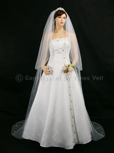2T White Wedding Bridal Cathedral Rhinestone Veil  