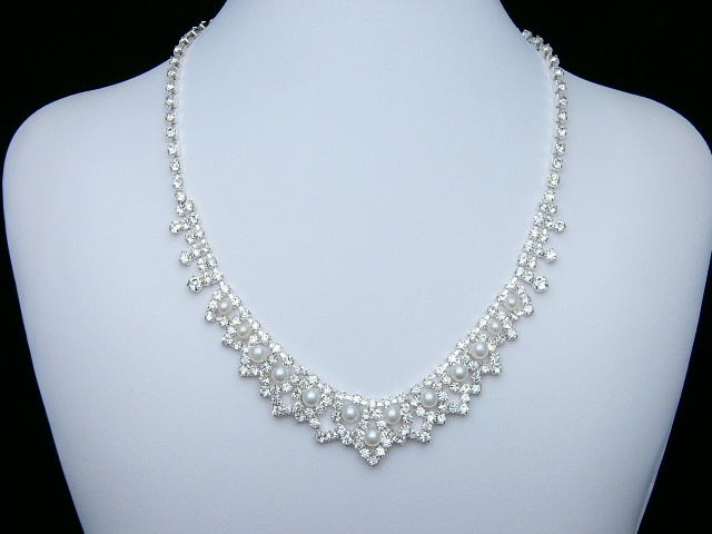 Bridal Wedding Veil Pearl Crystal Necklace Set 1105  