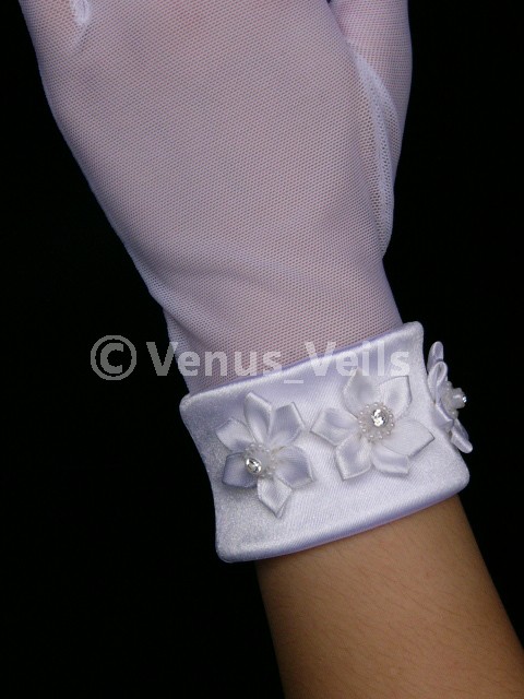 Ivory Bridal Wedding Party Prom Rhinestone Wrist Gloves  