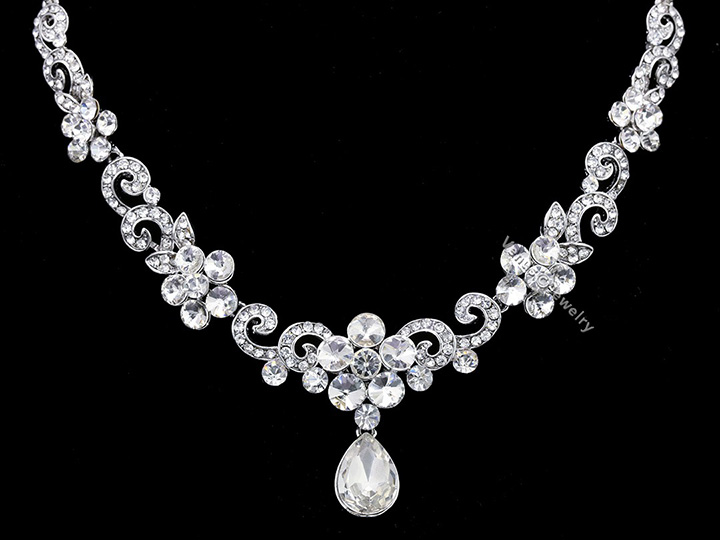Floral Bridal Wedding Prom Rhinestones Crystal Necklace Earrings Set ...