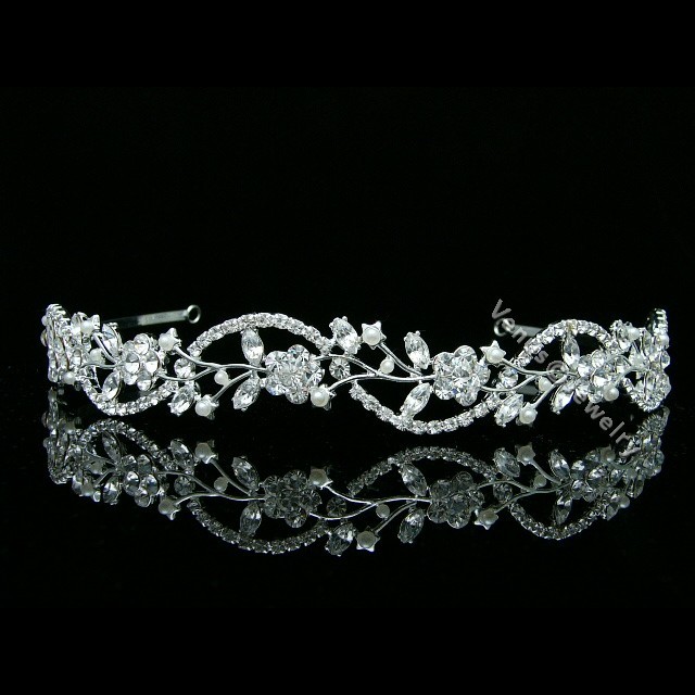 Bridal Floral Rhinestone Crystal Pearls Prom Wedding Headband Tiara ...