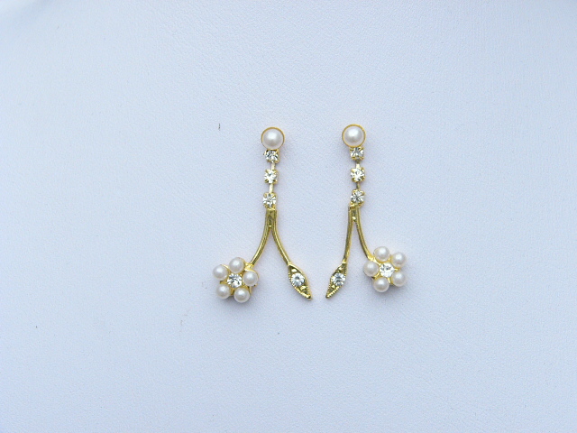 Gold Flower Wedding Crystal Pearl Necklace Set 1144  